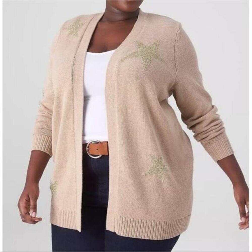 Lane Bryant Gold Star Patterned Cardigan Sweater Plus Size 22/24 3X‎ new!